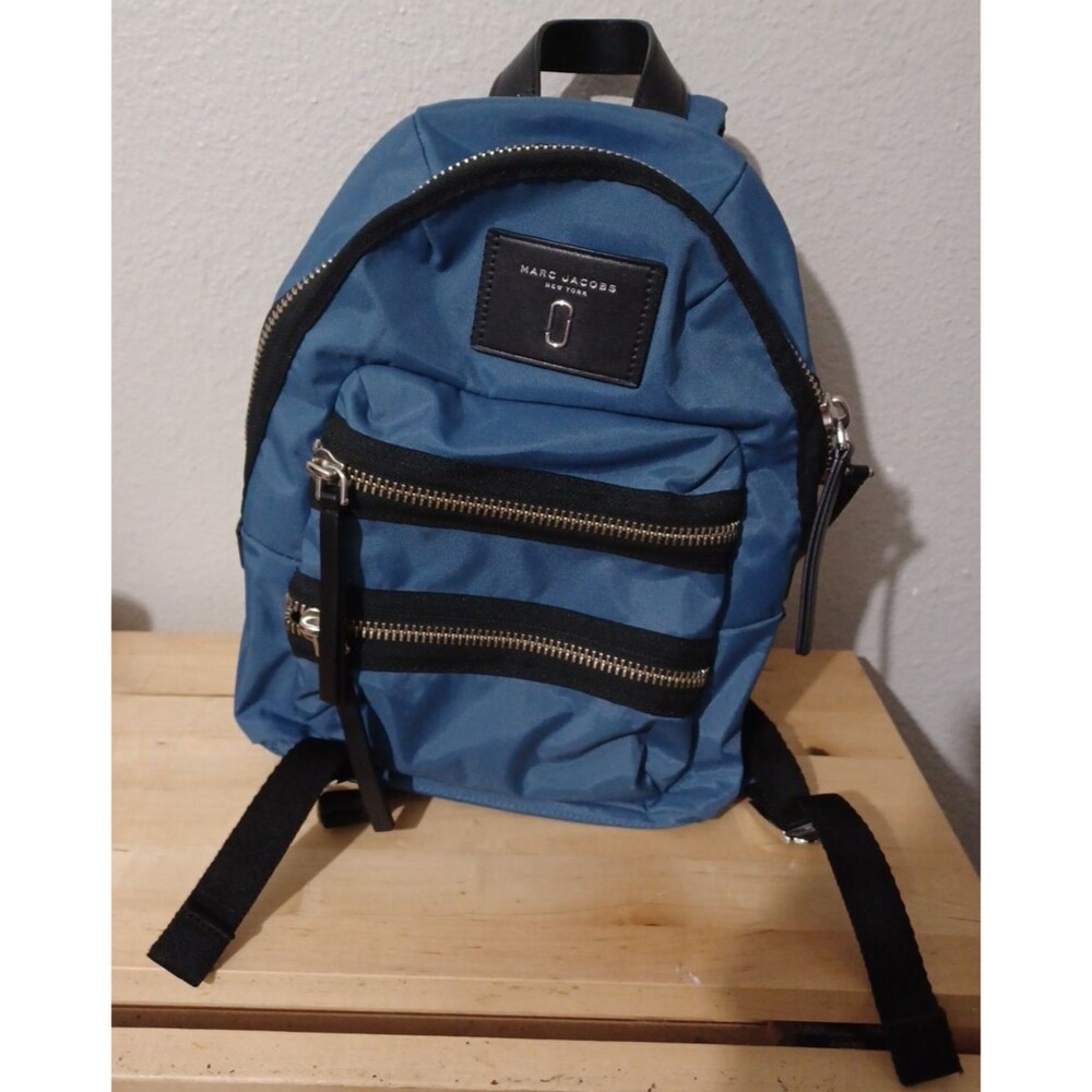 Marc Jacobs Womens Leather Trim Nylon Zip Backpack Black Blue